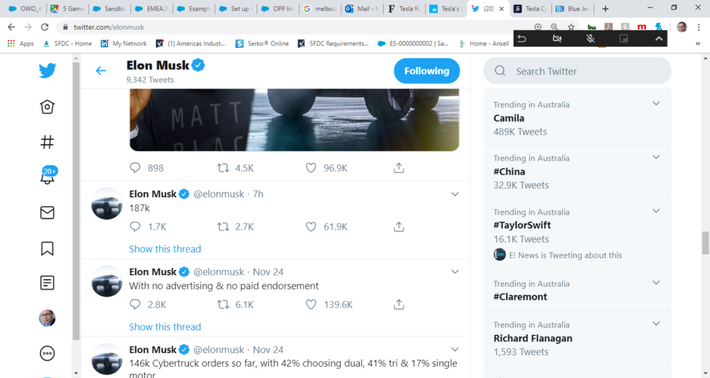 Musk CyberTruck tweet